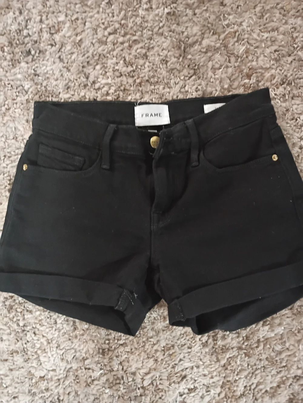 Frame Denim Black Cuffed Denim Shorts